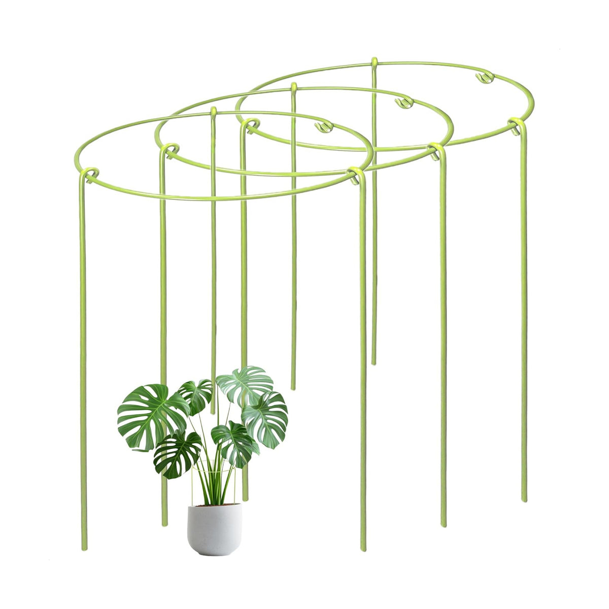 3-Pack Heavy Duty Plant Stakes and Supports for Indoor Outdoor Plants, Metal Support Stakes & Cage Rings, Ideal for Monstera, Peonies, Roses (10" W x 17" H)
