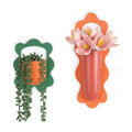 Metal Wall Planters Set of 2, Retro Wavy-Edge Hanging Vases - Orange & Green Red Iron Wall-Mounted Planters for Indoor