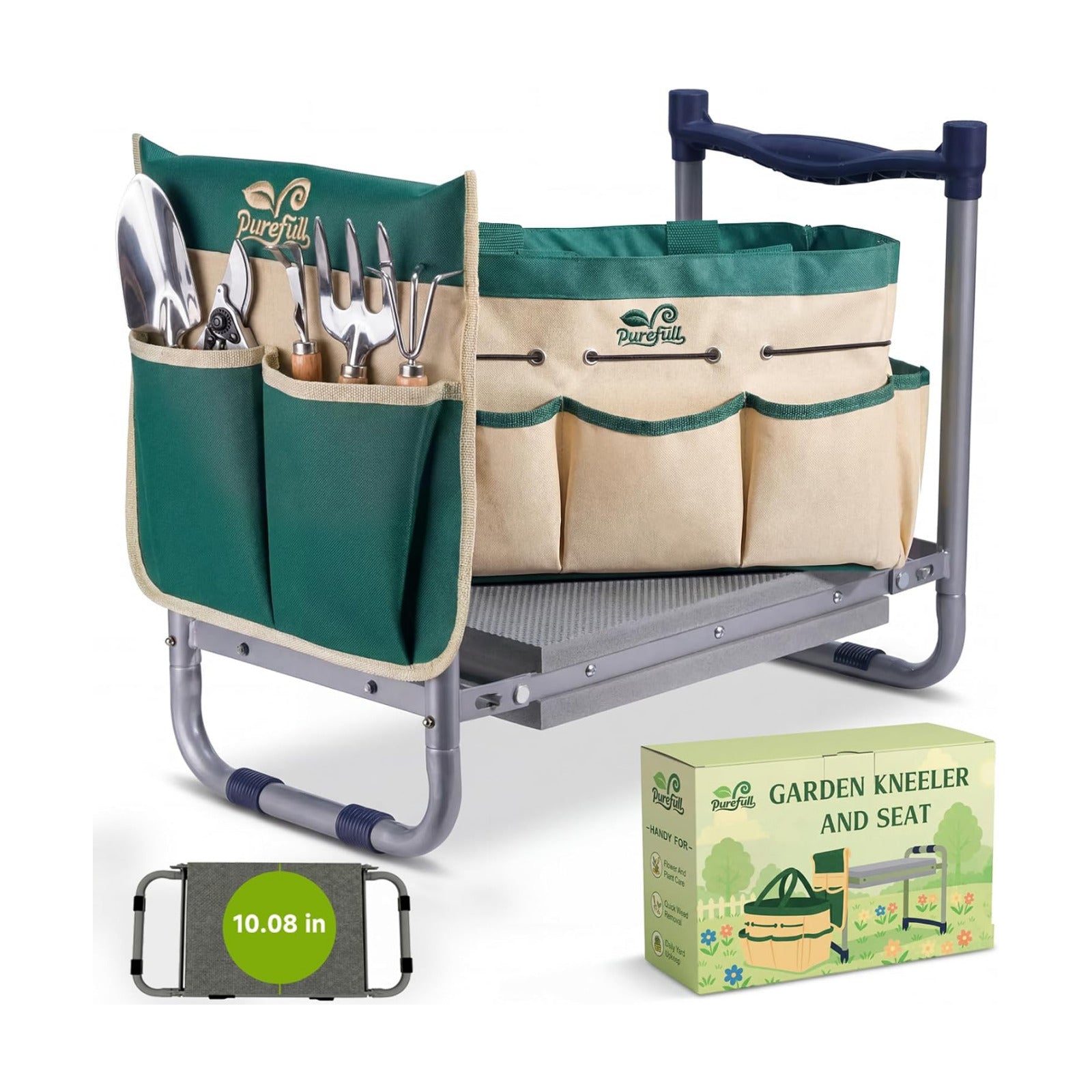 2-in-1 Heavy Duty Foldable Garden Kneeler And Stool With EVA Pad, Green | Wider Thicker Soft Foam Cushioning Includes