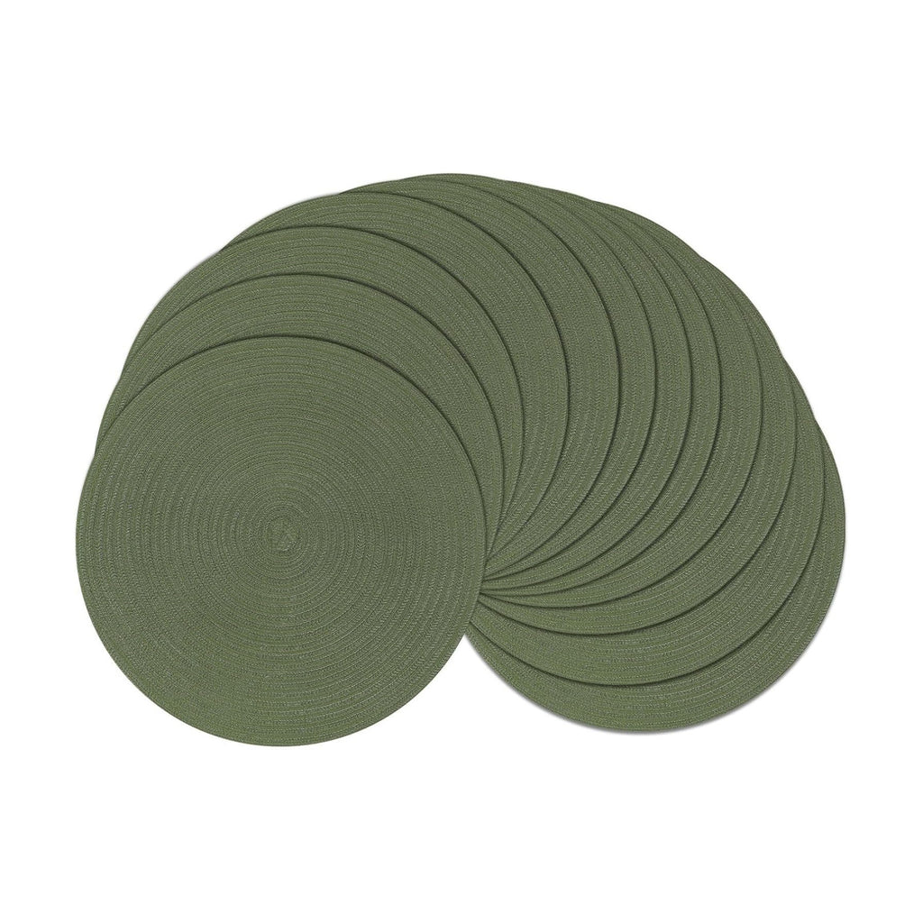SHACOS Round Placemats Set of 12 Washable 15 inch Round Table Mats Cotton Polyester Woven Braided Place Mats for Dining Table Wedding Party Decor (Olive Green, 12)