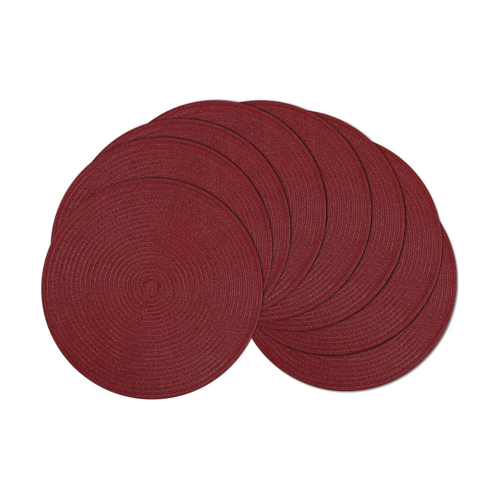 SHACOS Round Placemats Set of 8 for Dining Table 15 inch Round Braided Place Mats Cotton Polyester Washable Non Slip Kitchen Table Mats, Burgundy