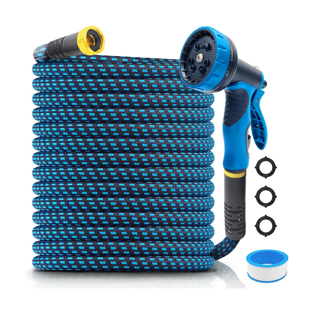 Garden Hose 50ft, Non-Expanding Water Hose Ultra Lightweight, Kink-Free Flexible Hose with 10-Pattern Nozzle, Durable &