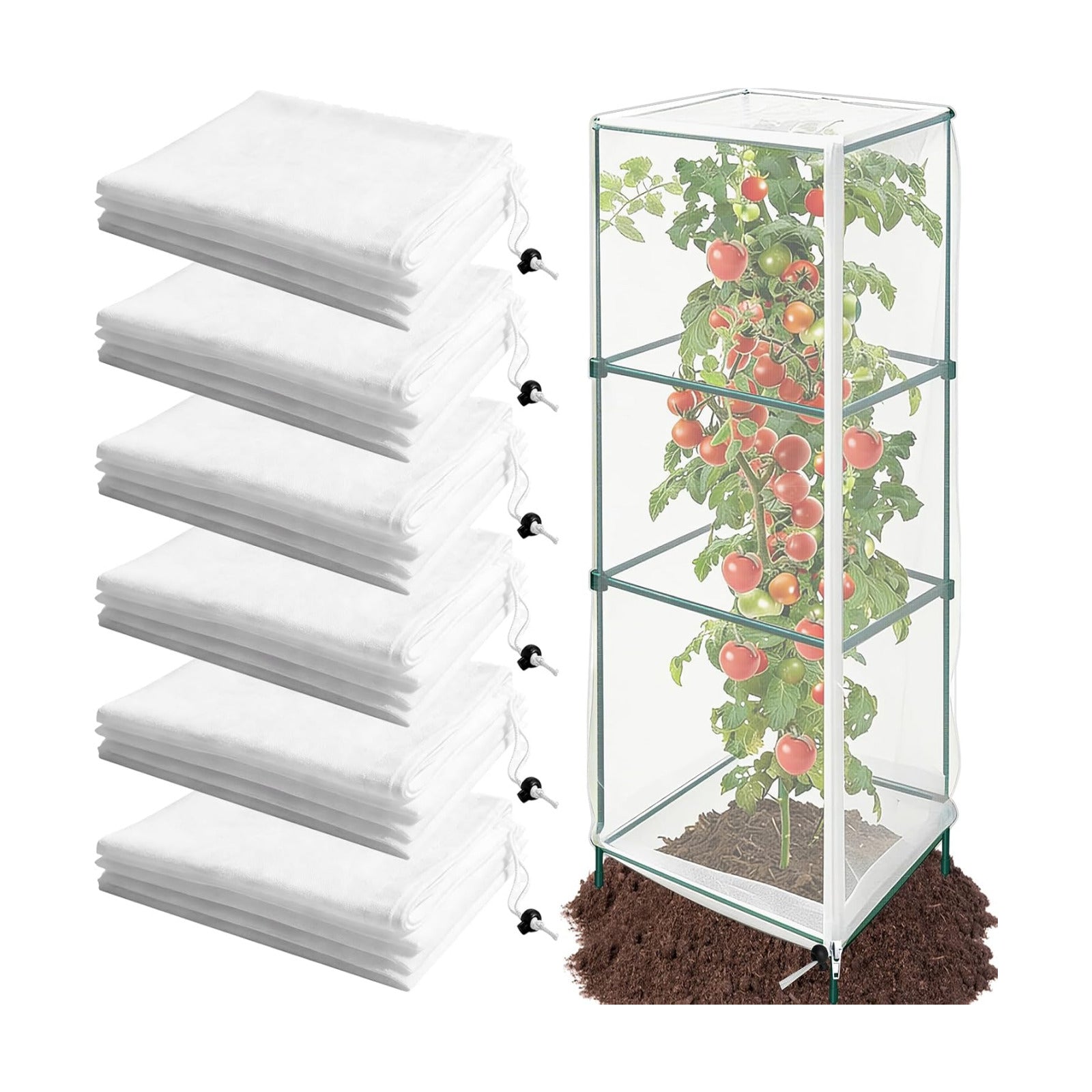 6 Pack Tomato Cage Netting Covers for Square Tomato Cages, 41.4" × 17.4" Fine Mesh Garden Netting with Easy-Access
