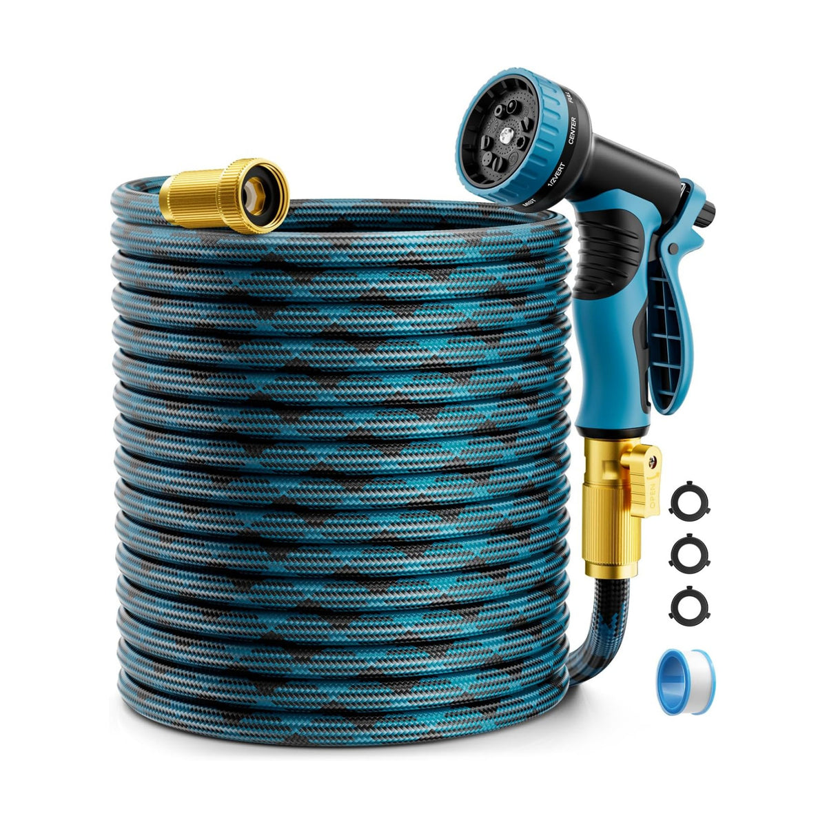 Garden Hose, Non-Expandable Water Hose 100ft, Flexible, Kink & Leak Proof Water Pipe with 10-Function Spray Nozzle