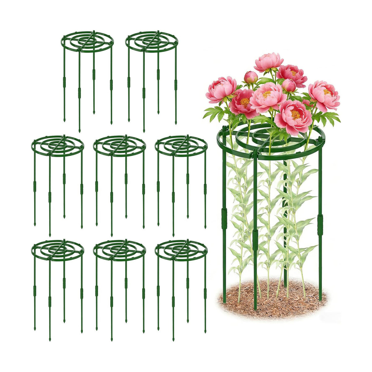 MJZ 8 Pack Peony Cages and Supports, 11.8" D x 25" H Plastic Plant Supports