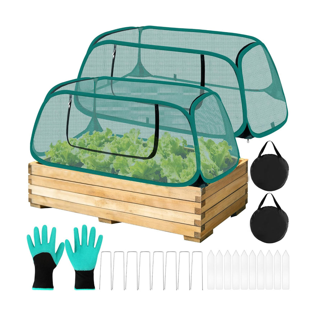 2P Pop Up Garden Cover, Mesh Pop-Up Plant Garden Raised Bed Cover | 44" x 19" x17", Foldable for Vegetable/ with 10