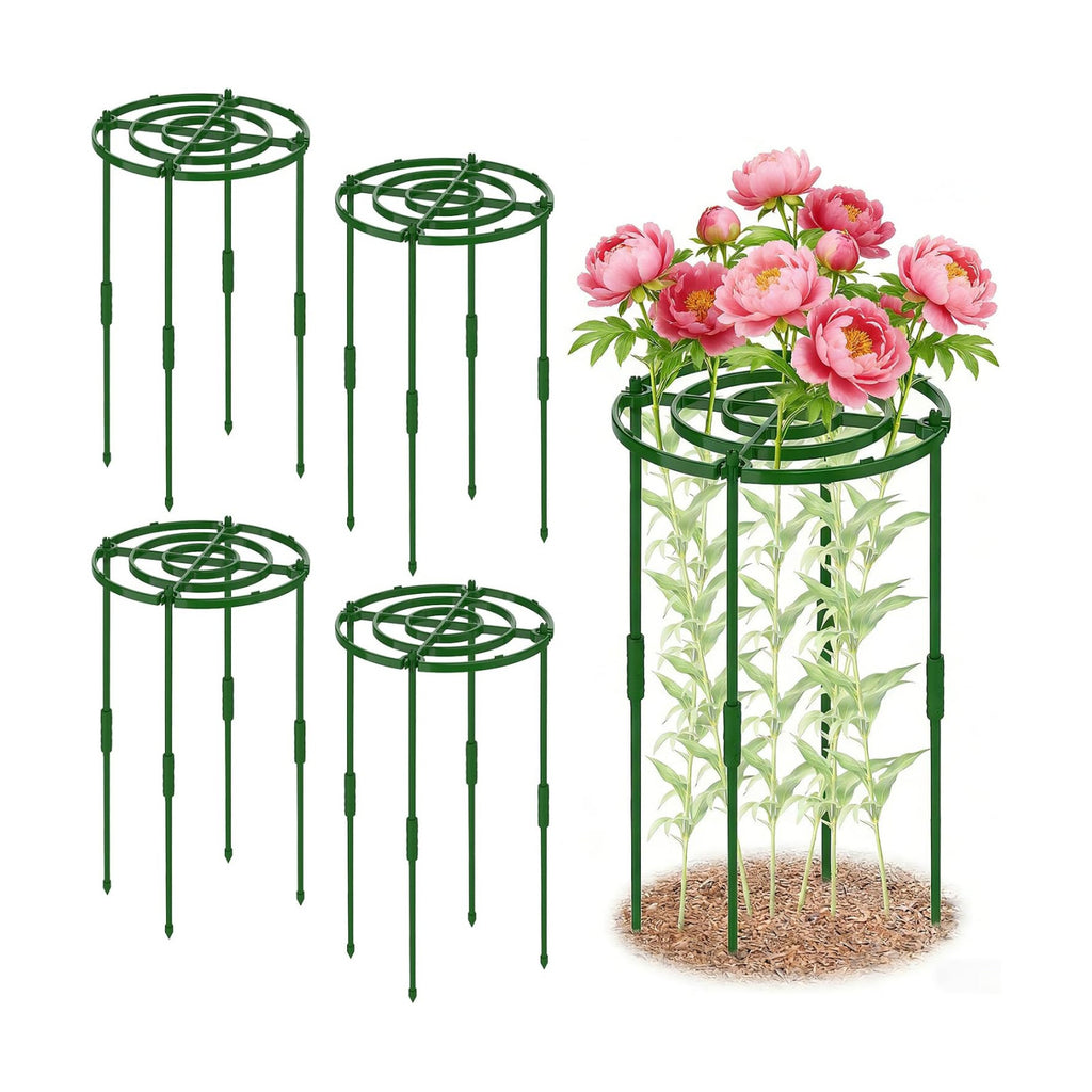 MJZ 4 Pack Peony Cages and Supports, 11.8" D x 25" H Plastic Plant Supports | Peony Support Cage Flower Support Rings