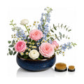 Ceramic Ikebana Vase Set - 6.5" Blue Pottery Flower Bowl Kit