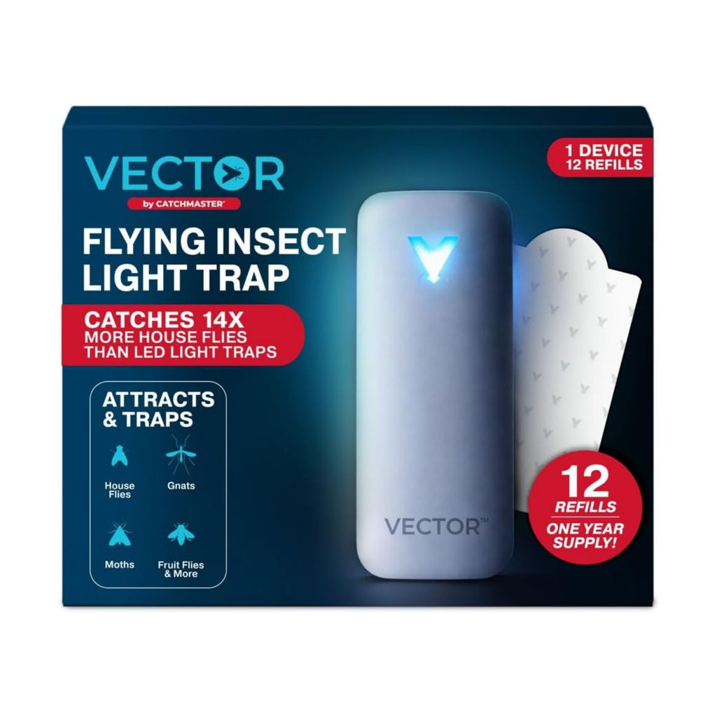 Catchmaster Vector 9 Plug in Fly Trap for House Flies, Fruit Flies & Gnats | Silent UV light bug catcher for kitchens