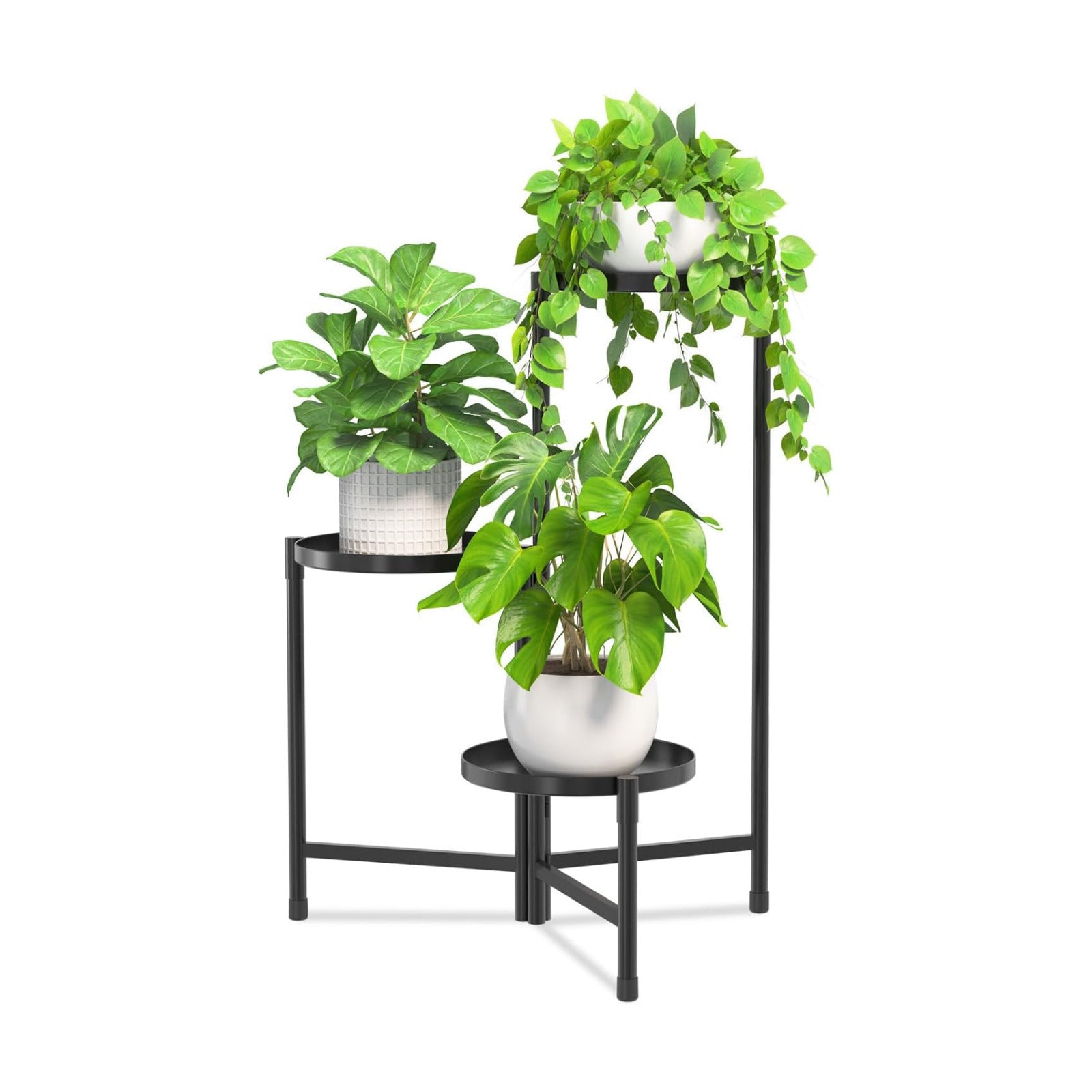 iDavosic.ly 3 Tier Large Plant Stand Indoor Outdoor, 10 In Wide Tray, Black | Tiered Metal Corner Heavy Duty Multiple