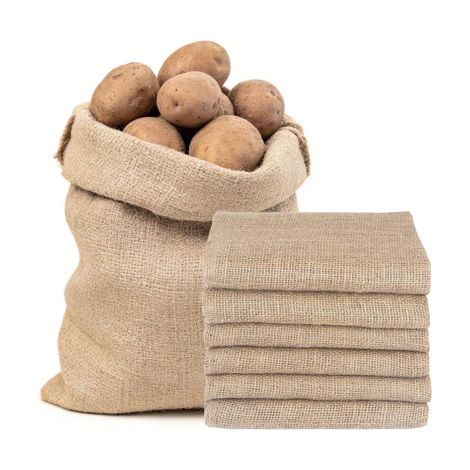 6 Pcs Burlap Bags, 29.53*19.69 Inch Natural Jute Single Burlap Sacks | Reusable & Breathable Plant Grow Bags with Rope