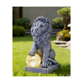 Guardian Lion Outdoor Statues for Garden with Solar Ball (Grey) | 9.45in IP65 Waterproof,Outside Decor, Yard Art Lawn