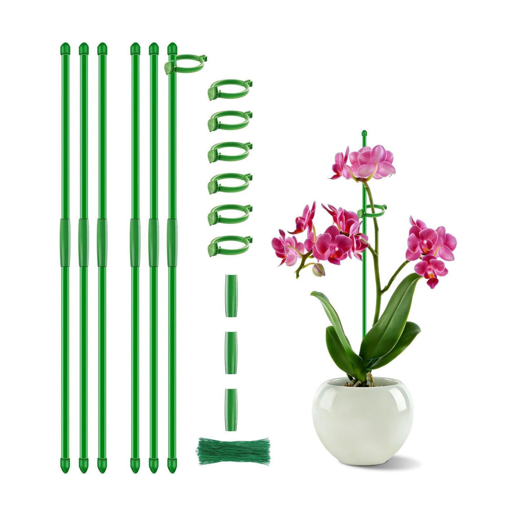 6Pcs Plant Support Stakes 17 inch SupKing Garden Orchid Sticks Extended to 3ft 4ft 5ft Plant Poles with Clips for Indoor Outdoor Potted Tomato Rose Amaryllis Vegetables Comes with 20 Ties（Green）
