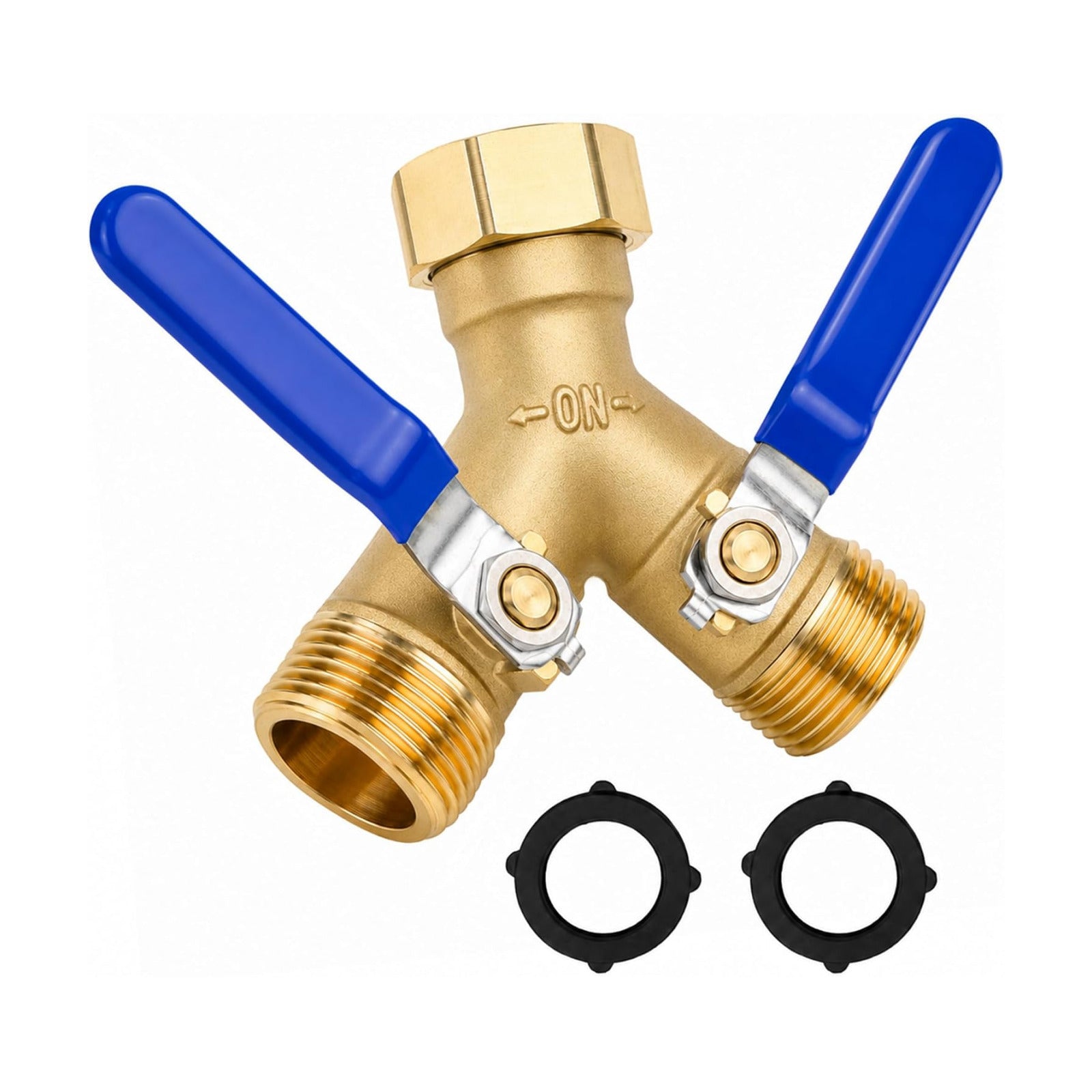 3/4" Standard 2 Way Garden Hose Splitter, Solid Brass Body | For Garden, Washing Machines, Indoor or Outdoor Faucets