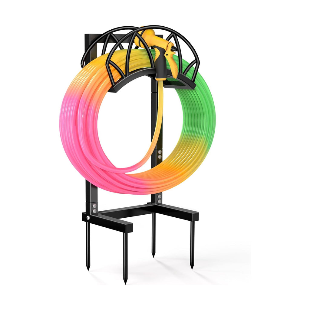 Garden Hose Holder, Freestanding Water Hose Reel Stand, Holds 160 FT, Black | Heavy Duty Detachable Hose Storage Rack