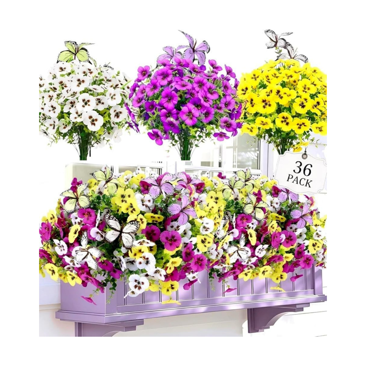 Geegoods 36 Stems Artificial Pansies Flowers for Outdoor