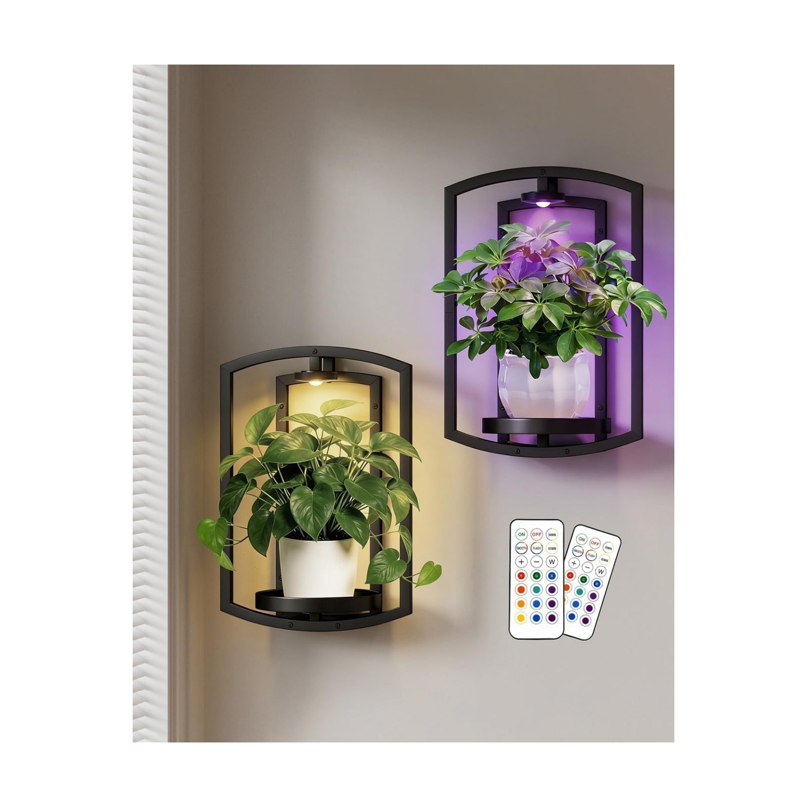 Aisdan Wall Plant Holder, Wall Planters for Indoor Plants with Wireless Remote Lights, Frame Plant Wall Shelves Wall
