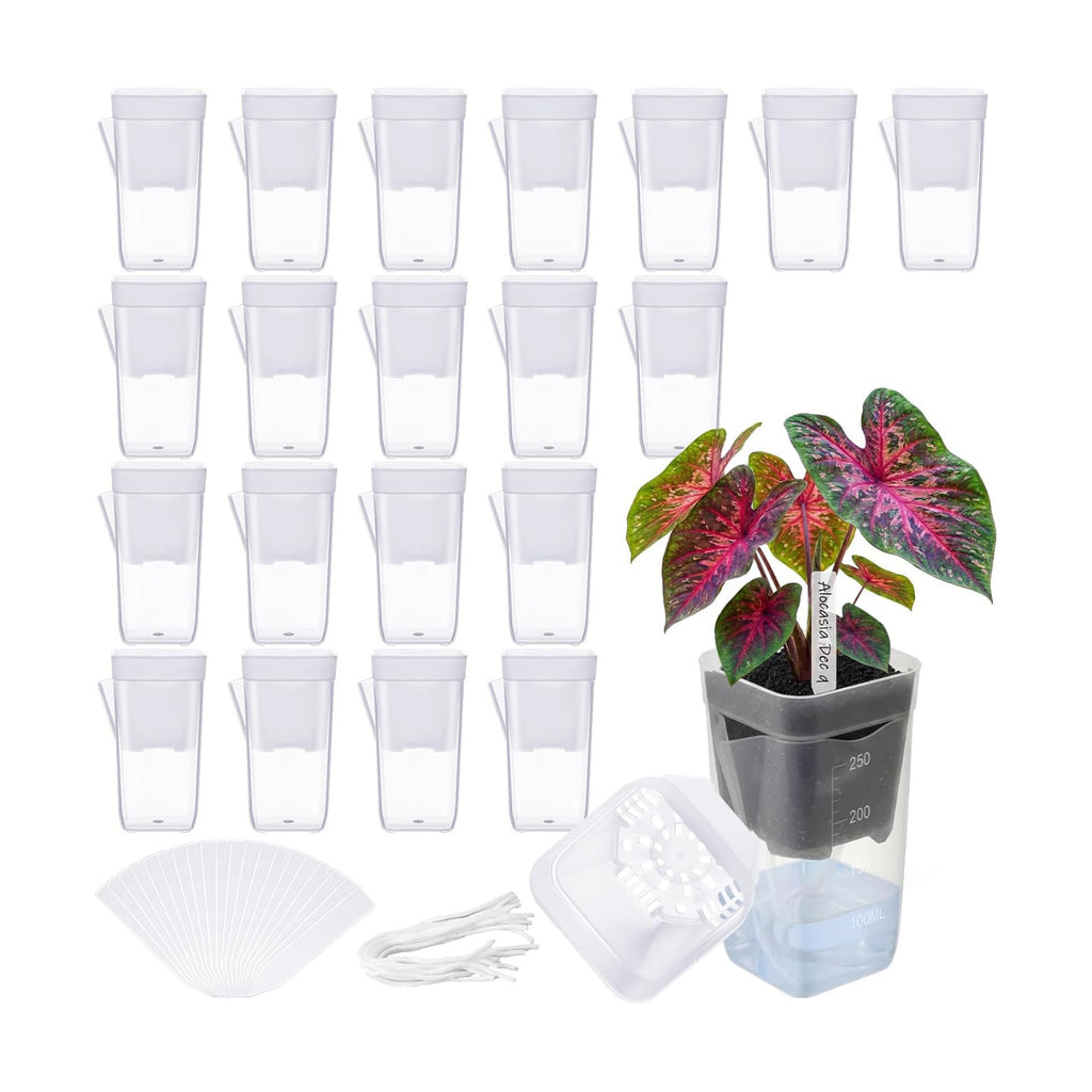 LemonRoad 20 Pack 2.5" Small Self Watering Pots for Indoor Plants | with 20 Plant Label, Mini Clear Plastic Planters