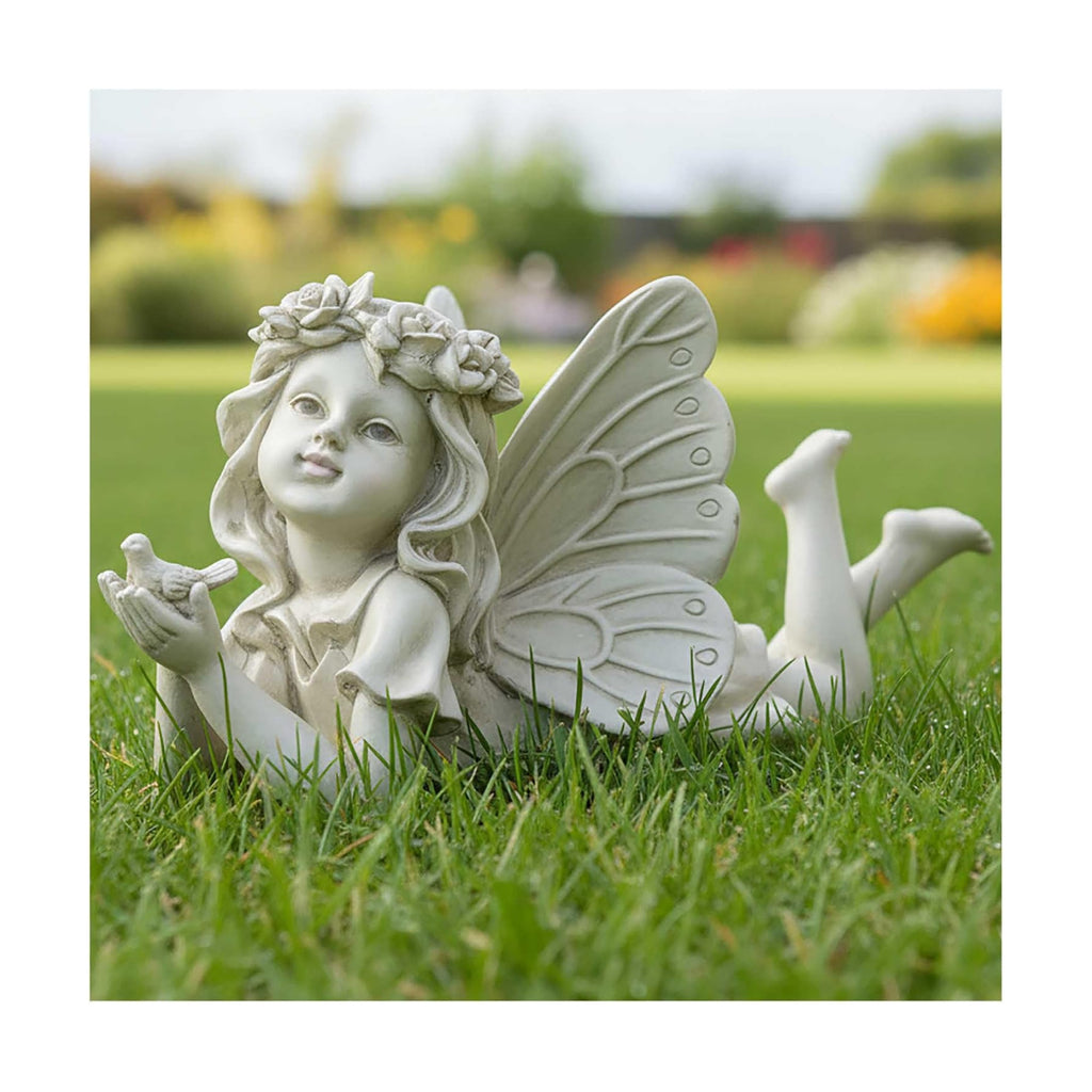 Fairy Garden Statue Holding Bird, Resin Outdoor Decor, 11.02 Inch | Hand-painted resin fairy figurine with bird and
