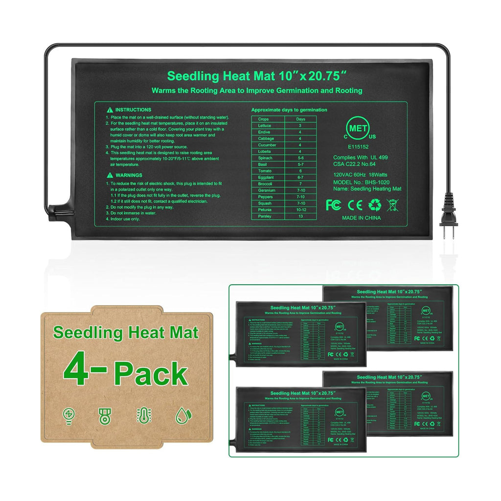 Seedling Heat Mat 4 Pack Dual Certified by MET and UL Plant Heating Mat Pad with Power Failure Protection Thermostatic