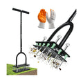 Saker Manual Lawn Aerator Tool with 15 Iron Spikes Black | Double-Layer Soil-Ejecting Spring, Adjustable