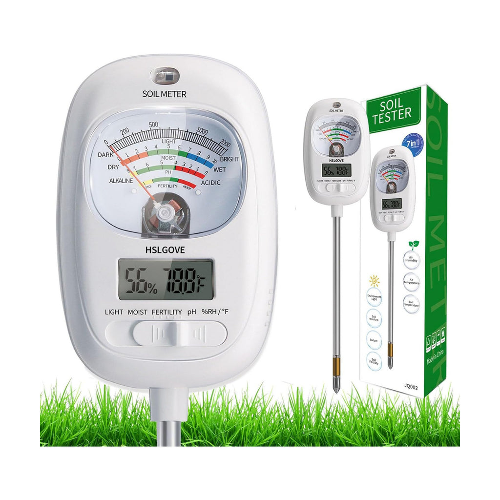 HSLGOVE Soil Test Kit, 7-in-One Soil Moisture Meter/Soil PH Meter/Fertility, Dual Screen Soil Tester w/Digital Soil