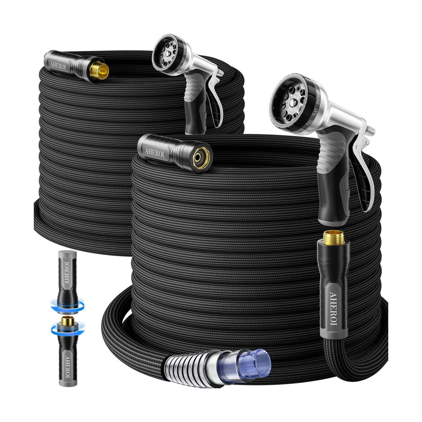 Aheroi Garden Hose 50FT, Kink-Free Flexible Waterhose for Outside(25+25ft) | Patented Garden Hose with 10 Spray