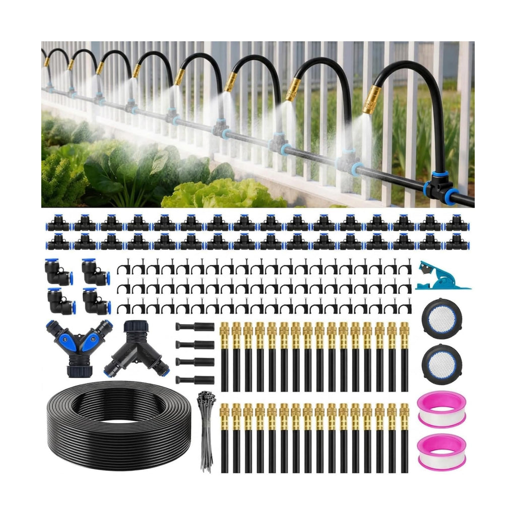 Drip Irrigation System 200FT 5/16", 2026-Upgrade Garden Sprinkler Kit with 32PCS 360° Adjustable Copper Nozzles