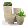 ZMTECH 4 Pack Plastic Planters 21/18/12/10in, Beige Faux Stone Finish Round Flower Pots with Drainage Holes & Saucers