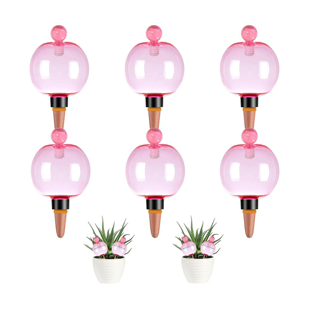 6 Pack Self Watering Globes 17oz Large Plant Watering Globes Top Fill, Self Water Planter Insert Indoor/Outdoor Plastic Water Bulbs Slow Release Terracotta for Plants, Pink