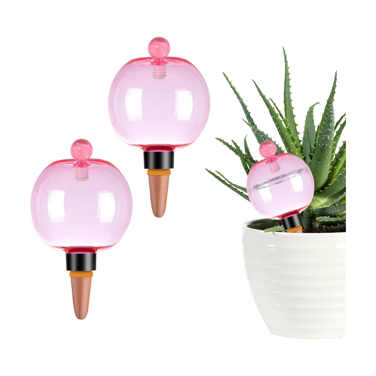 2 Pack Self Watering Globes 17oz Large Plant Watering Globes Top Fill, Self Water Planter Insert Indoor/Outdoor Plastic Water Bulbs Slow Release Terracotta for Plants, Pink
