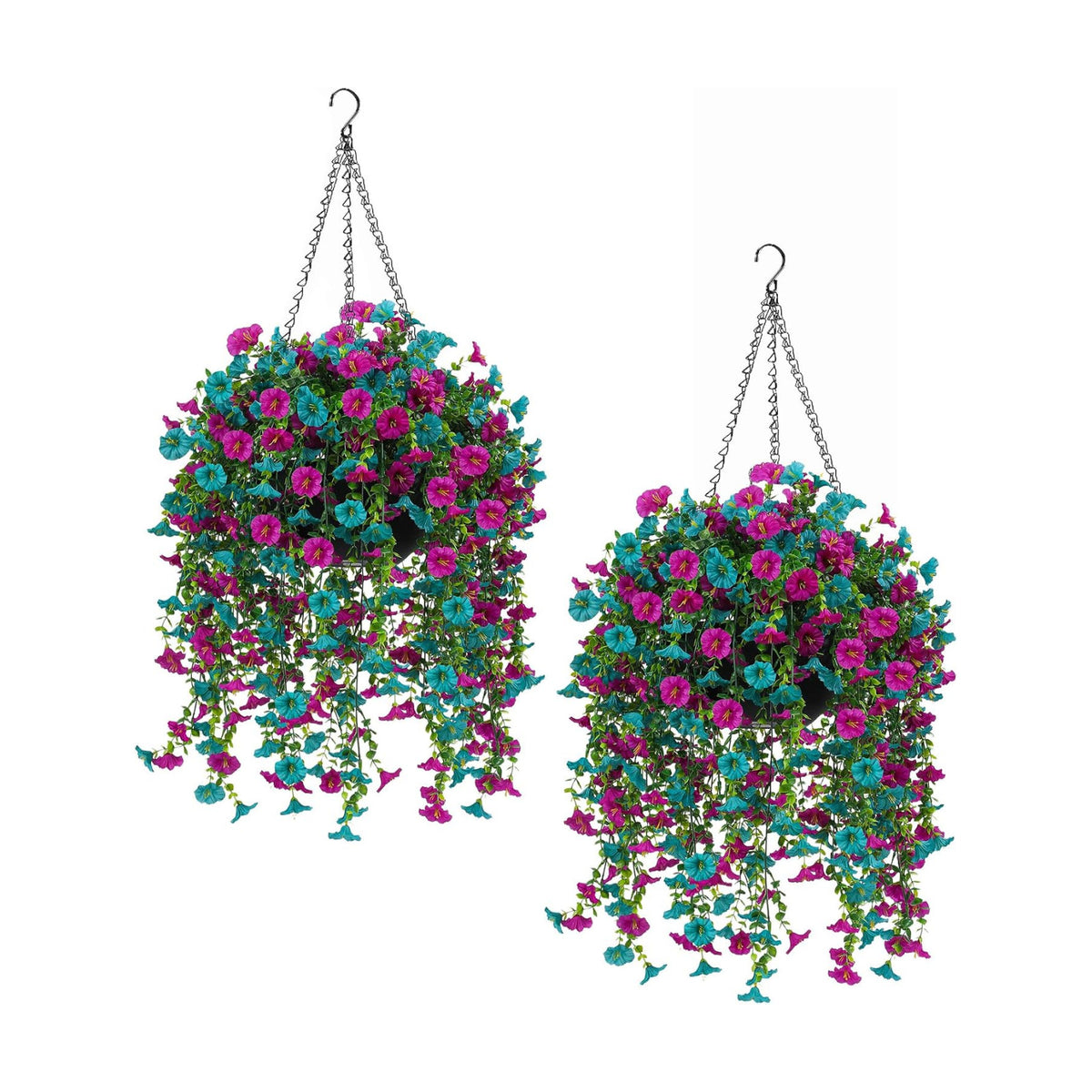 2 Pack Artificial Hanging Flowers Basket Set, Cascading Morning Glory