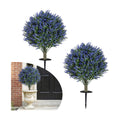 Goplus Set of 2 Artificial Lavender Topiary Ball Trees, 24” Faux Shrub Bushes with Ground Spikes, Sun-Proof Indoor Outdoor Fake Evergreen Plants for Porch, Garden, Yard, Home Decoration