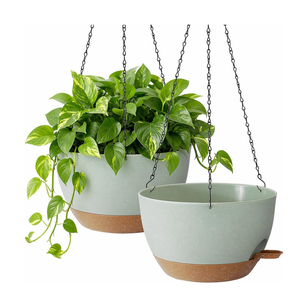 TYMENSH Hanging Plant Pots 12 Inch Set of 2, Self Watering Hanging Planters with Drainage Holes, Removable Saucer