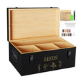 Bamboo Seed Storage Organizer, Large Garden Seed Organizer with Lid & Safety Lock & Handles, Seed Box Includes Seed
