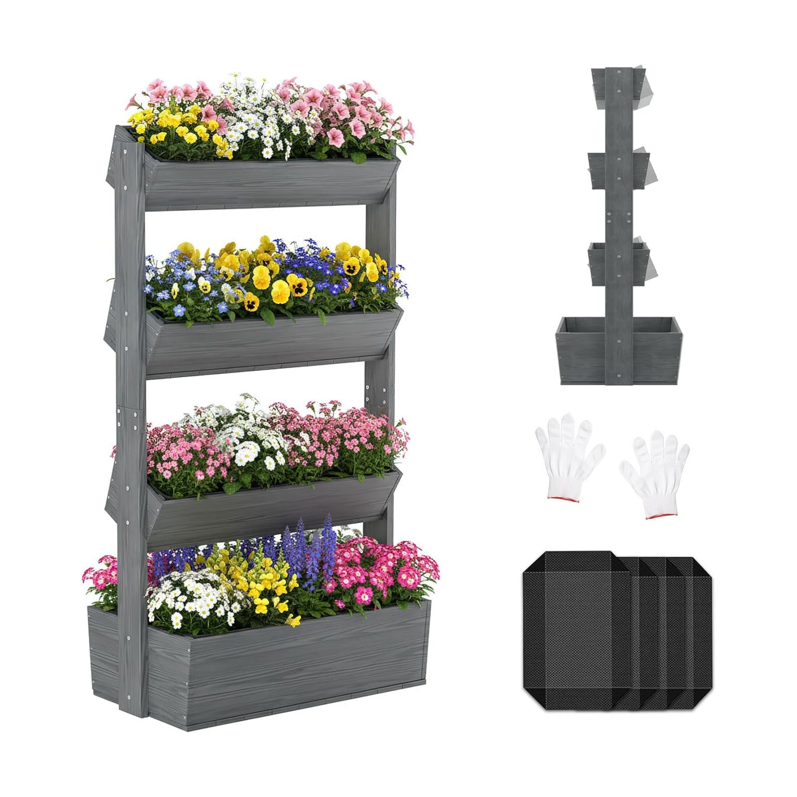 SUNYRISY 4 Tiers Vertical Raised Garden Bed Outdoor Planter Tower | Wooden Freestanding Planter Box for Planting Herbs