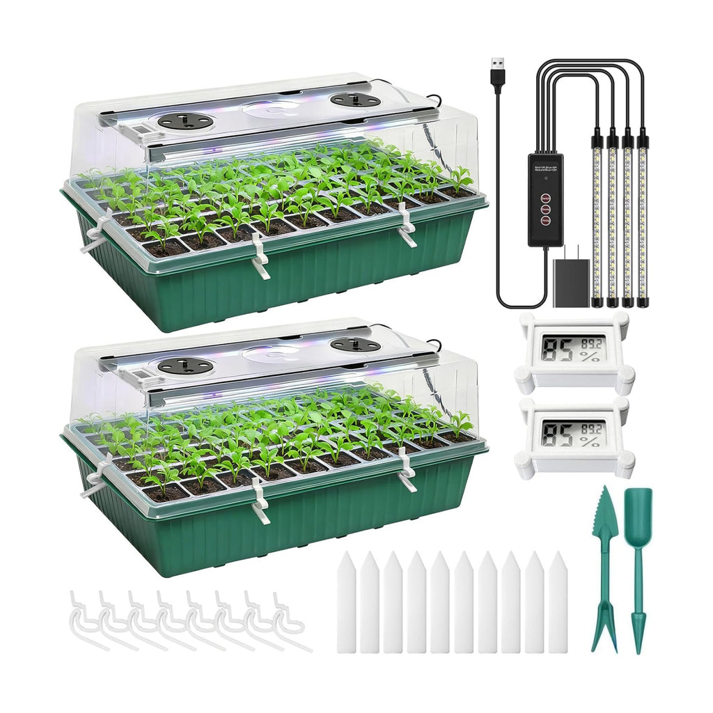Seed Starter Tray with Grow Light, Seed Starter Kit with Humidity Dome, Seed Starting Trays for Indoor Plant,Seedling