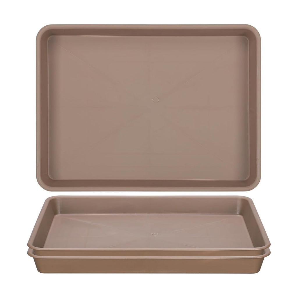 GREANER 3 Packs Plant Saucers for Indoors, 13x10 Inch Brown Plastic Tray, Rectangular Planter Trays and Saucers for Potted Plants