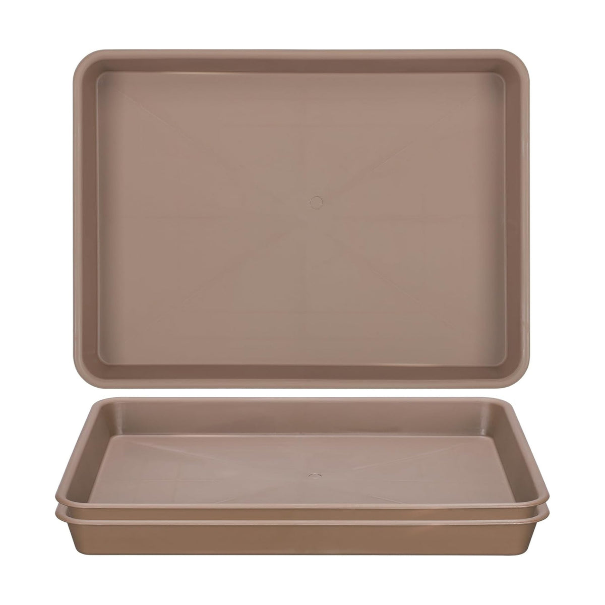 GREANER 3 Packs Plant Saucers for Indoors, 13x10 Inch Brown Plastic Tray, Rectangular Planter Trays and Saucers for Potted Plants