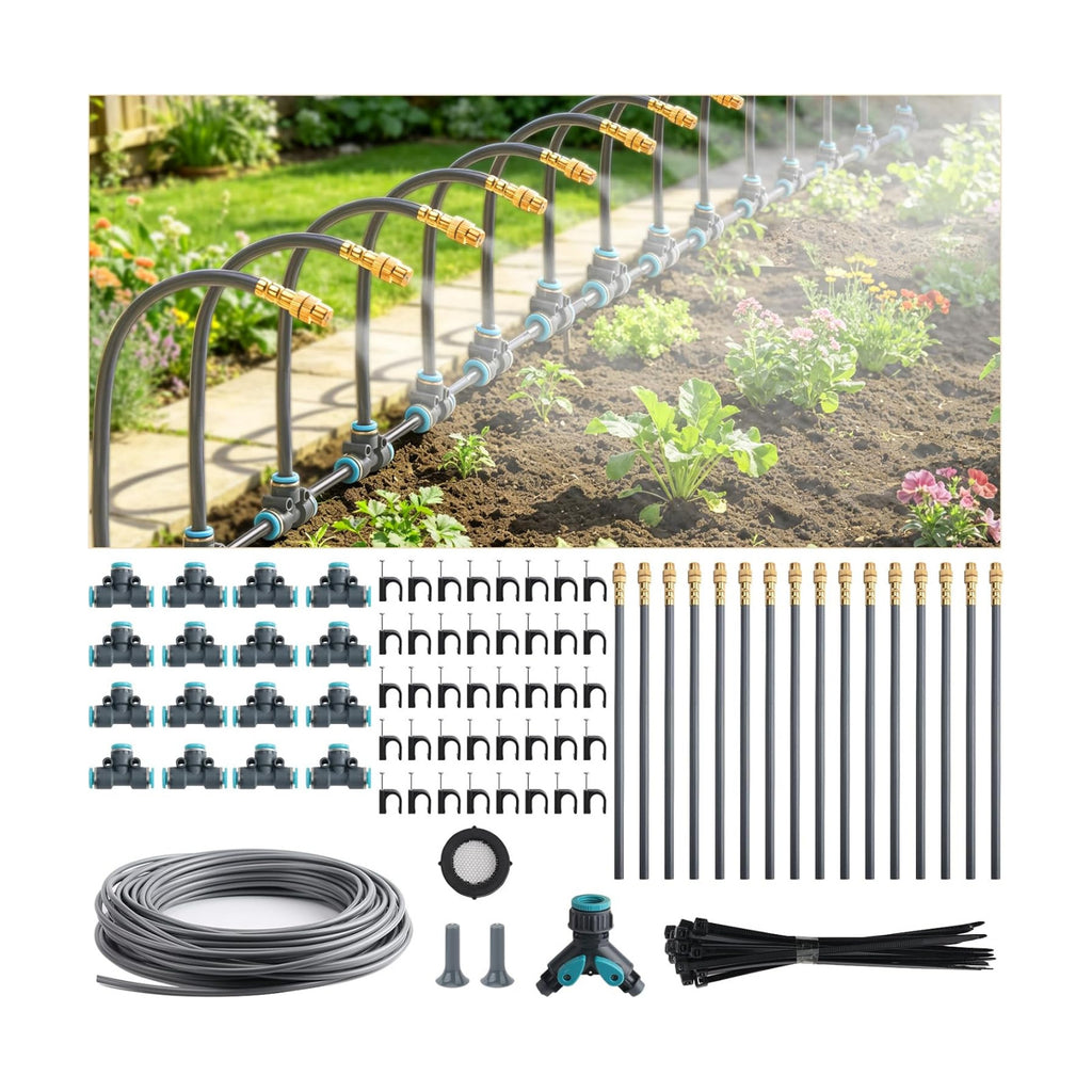 100FT 1/4" Quick-Connect Drip Irrigation System Kit, Automatic Garden Watering System with 16 Pcs Adjustable Spray