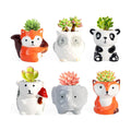 6 Pack Cute Cartoon Succulent Planters with Drainage - Small Animal Cactus Pots - Tiny Ceramic Flower Pots for Air