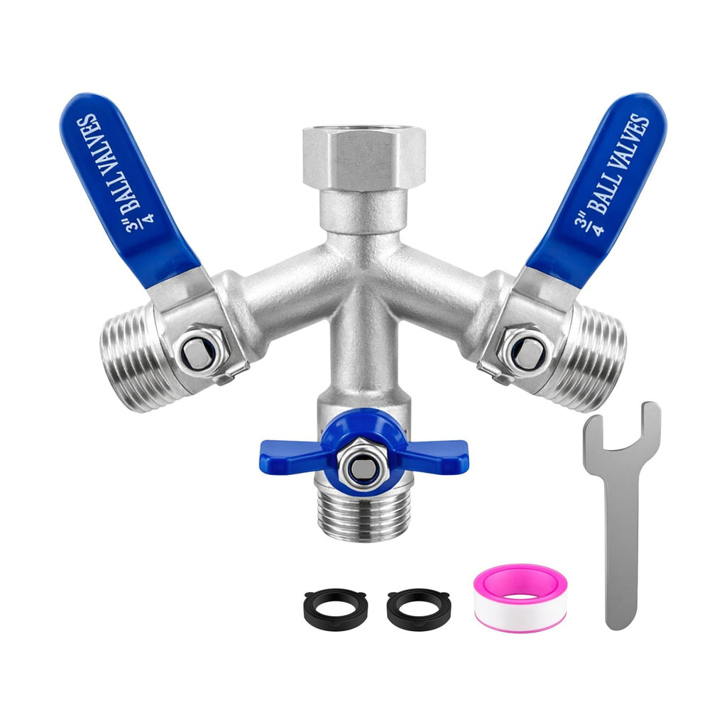 Garden Hose Splitter 3 Way, Heavy Duty 304 Stainless Steel Hose Splitter with Shut-off Valves, Full Flow Garden Water