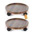 2 Pack Plant Caddy with Wheels, 12" Wood Rolling Plant Stand with 360° Lockable Wheels, Plant Stands Outdoor for Large
