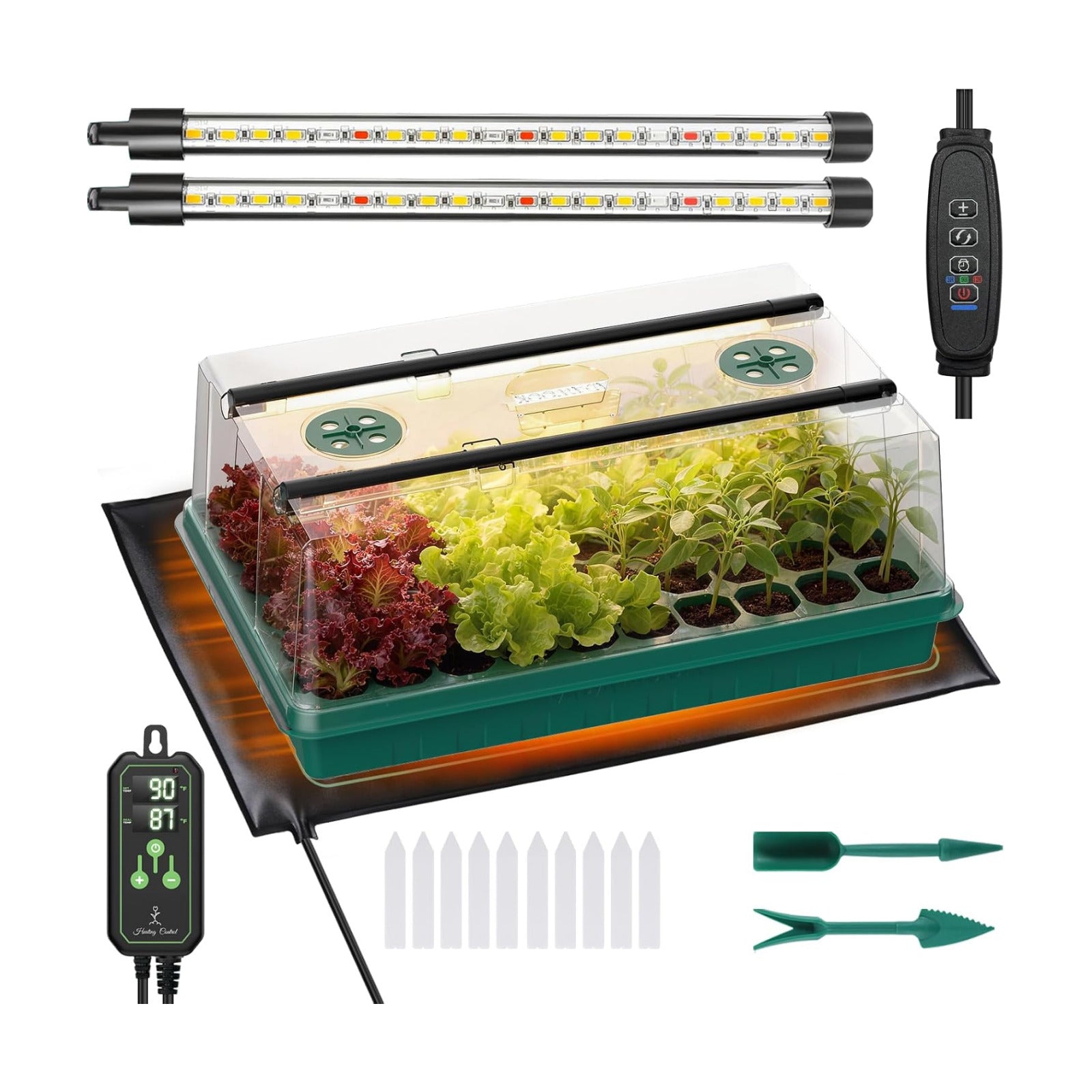 Seed Starter Tray with Grow Light and Thermostat Controller Heat Mat, 10"x 20.75" Heat Mats for Plant Growing，68-113°F