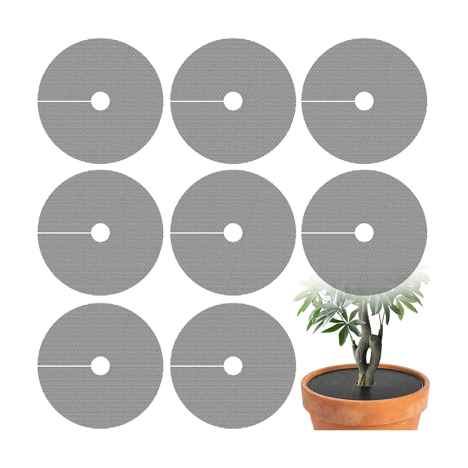 Adnee 8 Pcs 15.7 Inch Plant Pot Grids, Cuttable Plant Pot Soil Covers Protectors from Animals, Indoor Round Planter