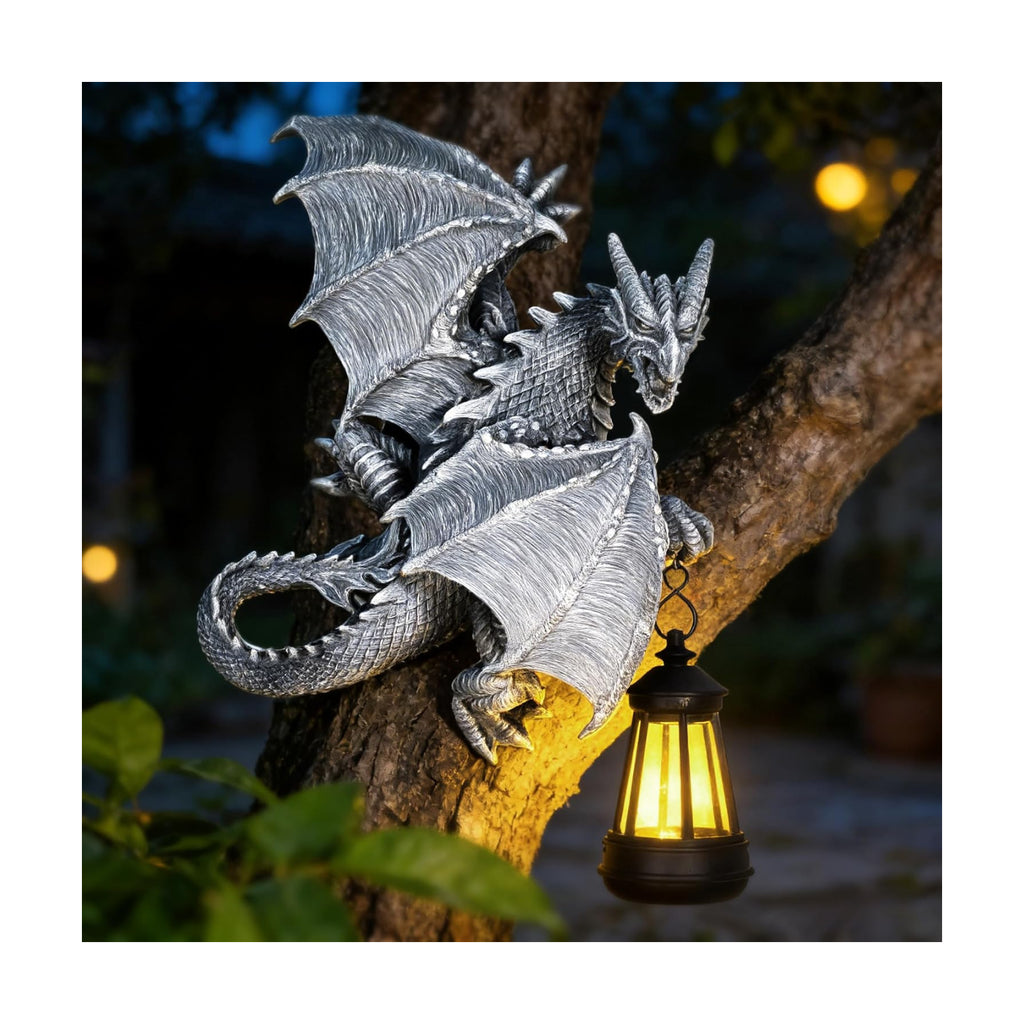 Dragon Tree Hugger Solar Garden Statue Outdoor Figurine Decor Lights | Unique Figurine Light Outdoor Statue Yard Lawn