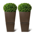 T4U Tall Planter for Outdoor Plants 2 Pack, Large Plastic Pots Brown | Patio porch deck use, Stackable design with