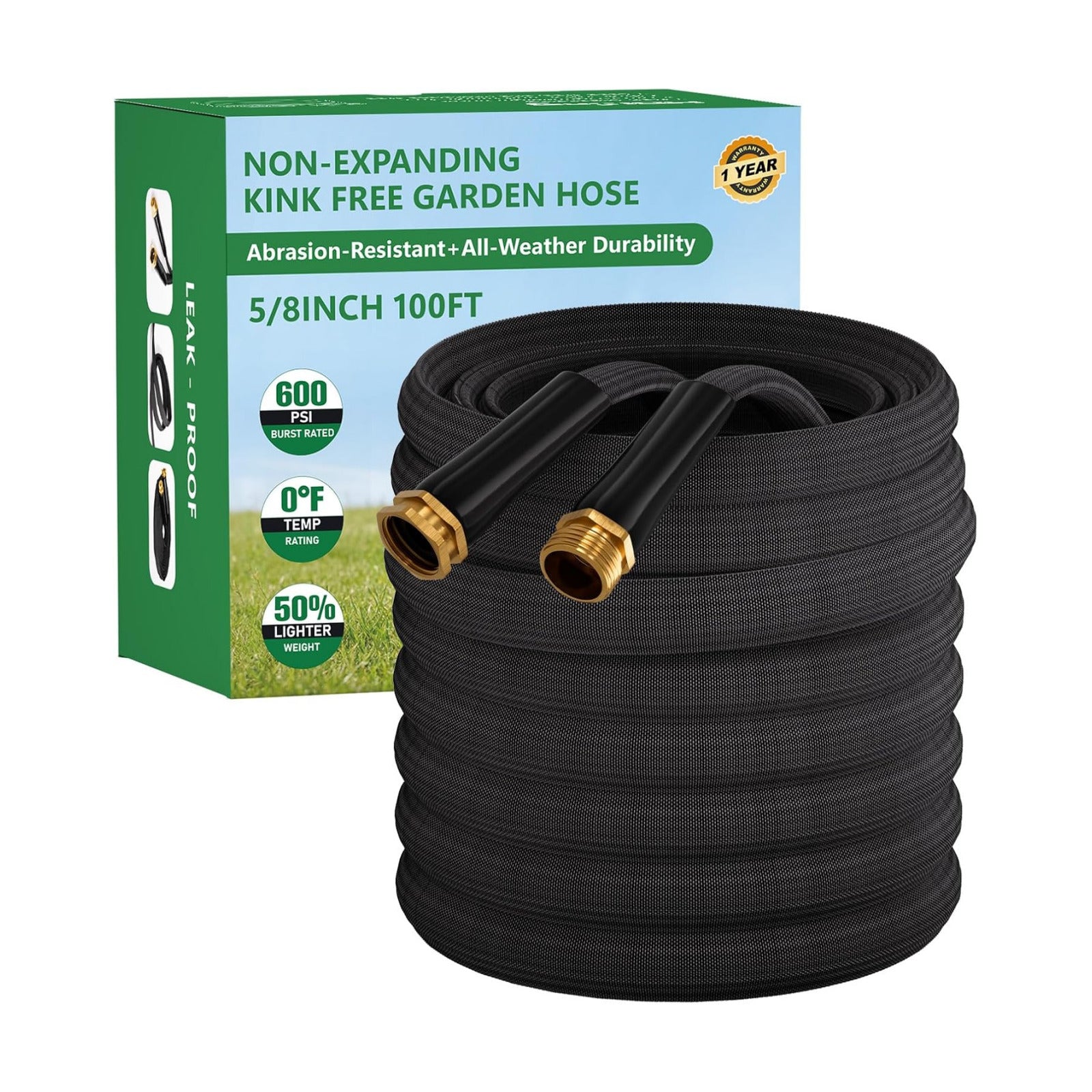 Garden Hose 100FT, Non-Expanding Water Hose Ultra Lightweight | Kink-Free, Burst-Resistant, Lead-Free, Durable &