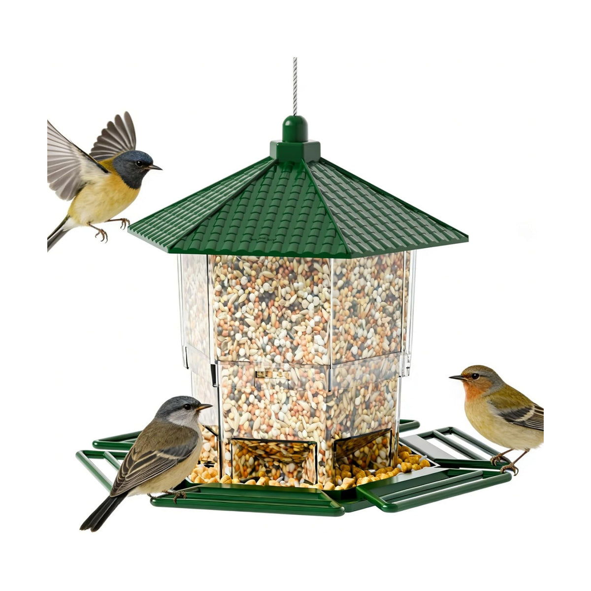 Yieach Hanging Bird Feeder for Outdoors,Large Hopper Squirrel Proof Birdfeeder for Cedar,Red,Cardinal,Blue Jay and Wild Birds,Easy to Feel Birdhouse & Bird Seed Feeder & Gazebo for Outside,Tree,Green
