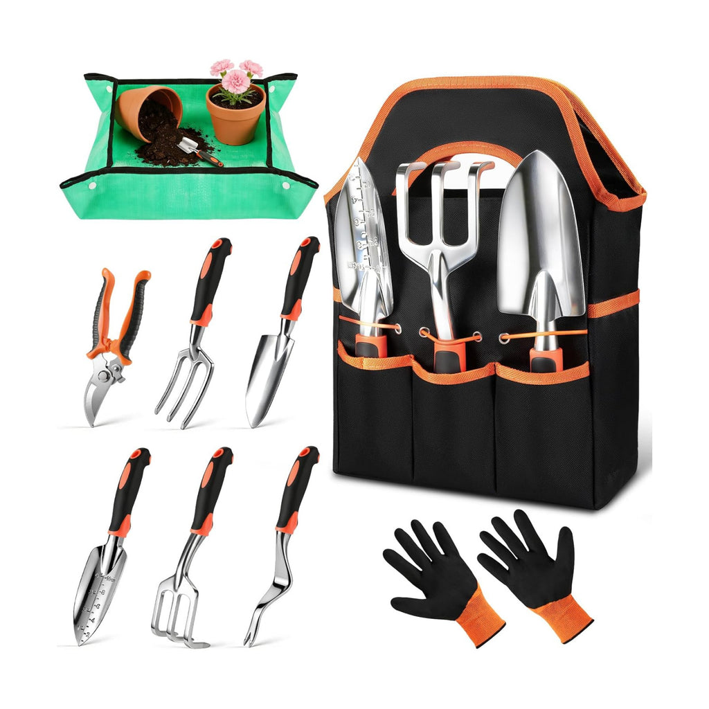 9-Piece Garden Tools Set Heavy Duty Stainless Steel with Tote Bag | Non-Slip Ergonomic Handles, Rust-Resistant – Ideal